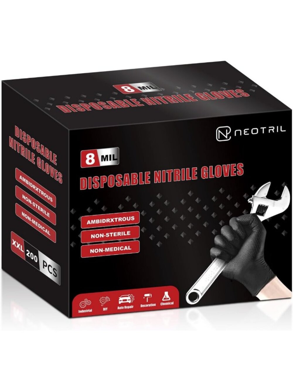 Heavy Duty 8 Mil Nitrile Gloves - Disposable, Textured Grip, Latex & Powder Free